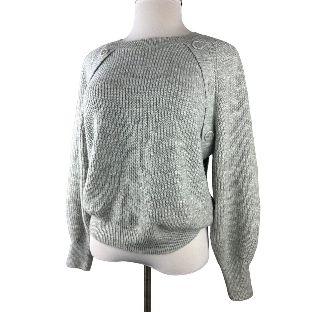 Joie Aine Ribbed Balloon Sleeve Pullover Sweater Button Shoulder Accent Large - Picture 4 of 16
